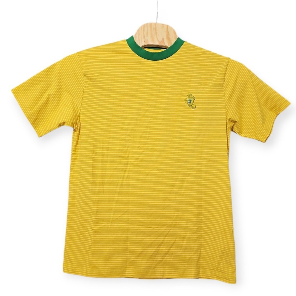 Santa Cruz Skateboards Yellow, Green Striped Ringer Tee NWOT Medium Embroidered